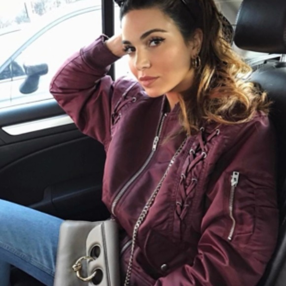 IRO Jean Ilisa Lace Up Bomber Jacket In Distressed Plum Size 40/Large - Picture 3 of 10